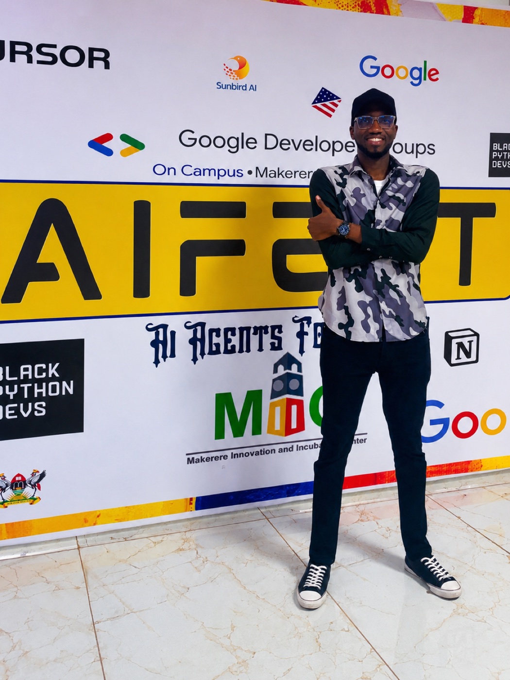 Charles Oriokot at a Google Developer Groups AI event in Kampala