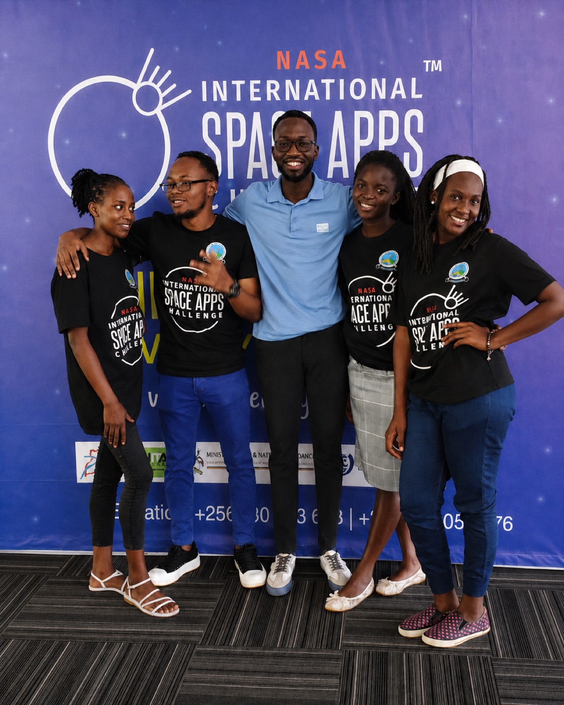 Charles Oriokot with teammates at the 2024 NASA International Space Apps Challenge in Kampala