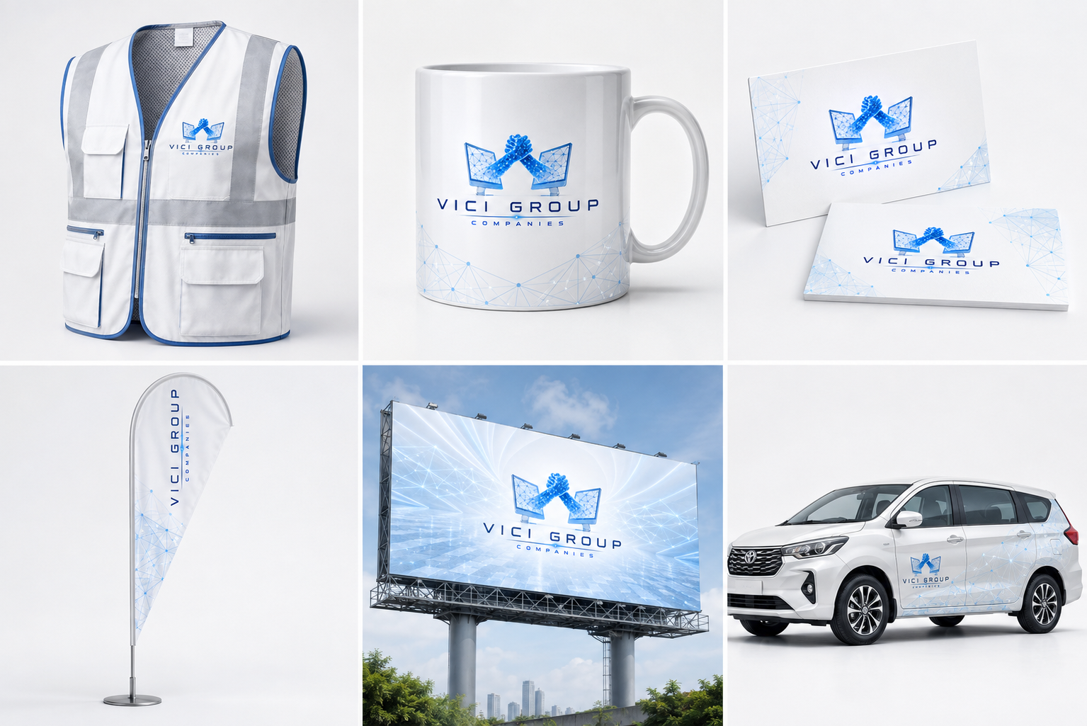 Light-theme VICI Group visual identity concept board